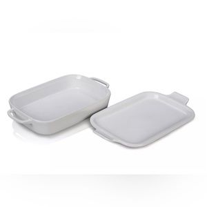 LE CREUSET Rectangle Baker with Platter Lid. White. 2 3/4 Qt.